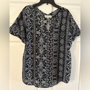 Pink Rose Black and White Paisley Blouse